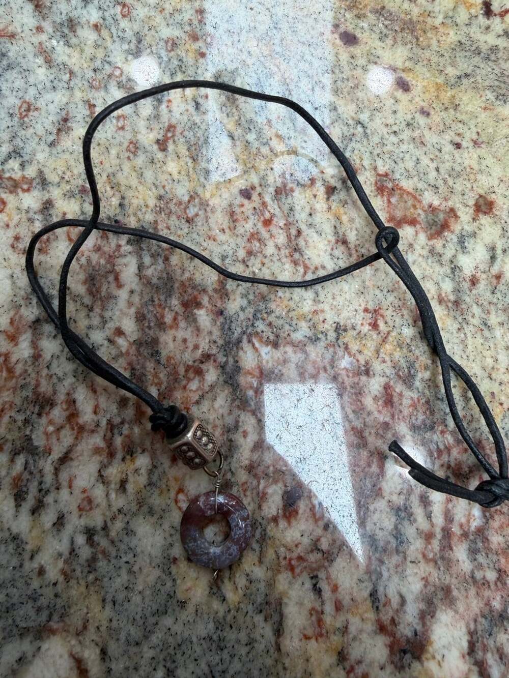 Stone Donut Pendant Necklace on Cord